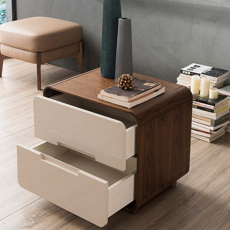 Nordic Wood Grain Rounded Rectangular Nightstand 2-Drawer