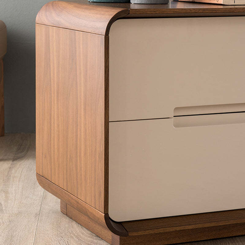 Nordic Wood Grain Rounded Rectangular Nightstand 2-Drawer