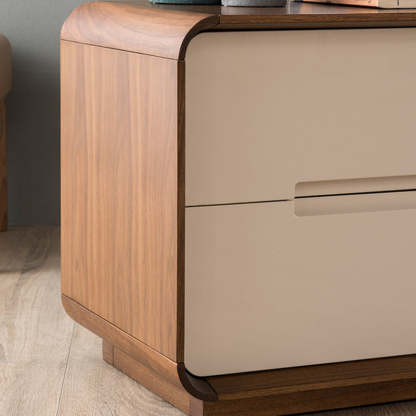 Nordic Wood Grain Rounded Rectangular Nightstand 2-Drawer
