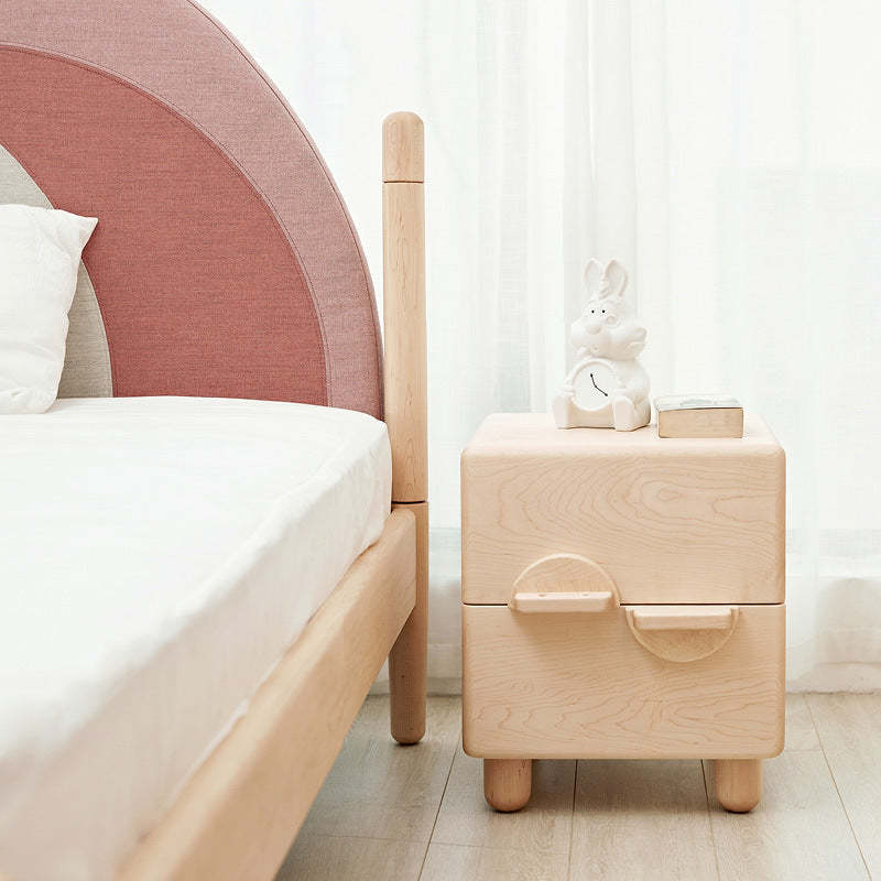 Nordic Maple Wood Knob 2-Drawer Nightstand