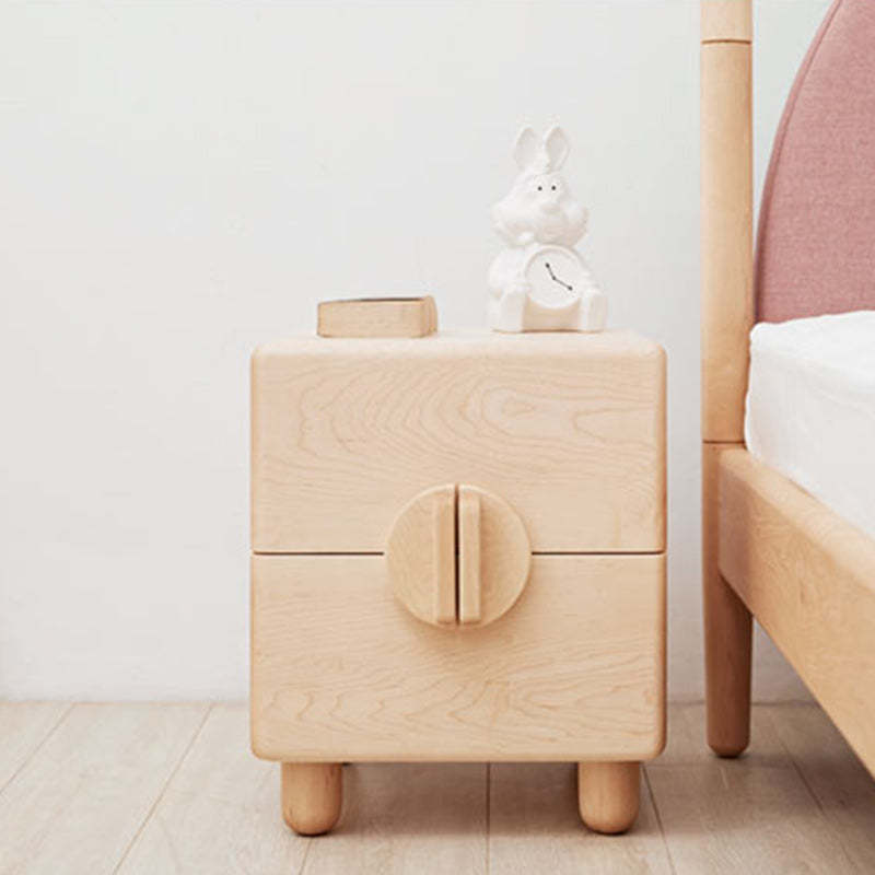 Nordic Maple Wood Knob 2-Drawer Nightstand