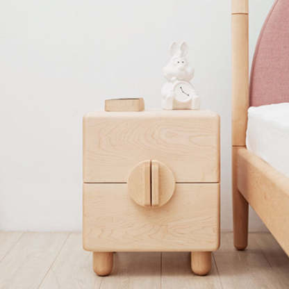 Nordic Maple Wood Knob 2-Drawer Nightstand