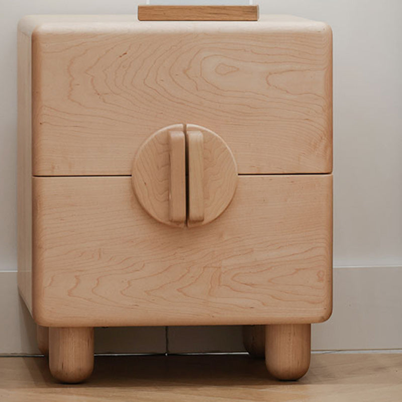 Nordic Maple Wood Knob 2-Drawer Nightstand