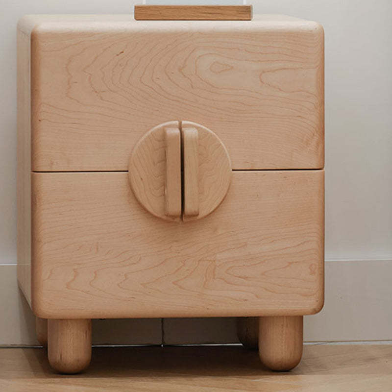 Nordic Maple Wood Knob 2-Drawer Nightstand