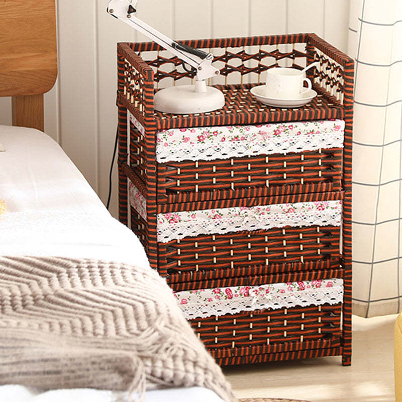 Modern Rattan 3-Storage Nightstand — Pink