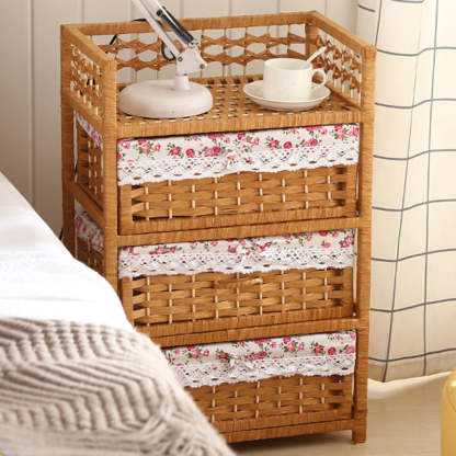 Modern Rattan 3-Storage Nightstand