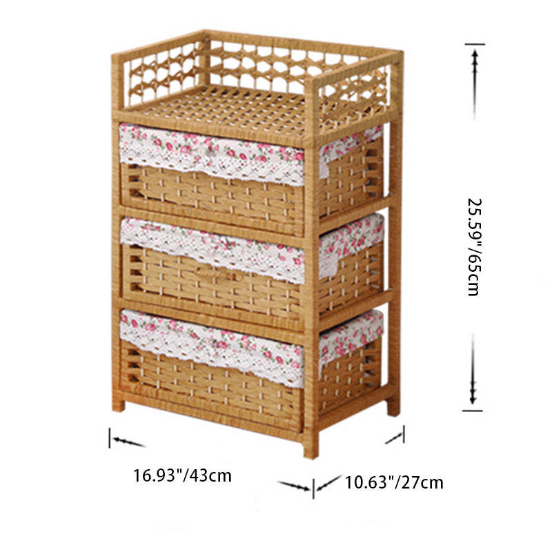 Modern Rattan 3-Storage Nightstand — Colorful