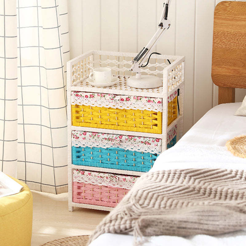 Modern Rattan 3-Storage Nightstand — White