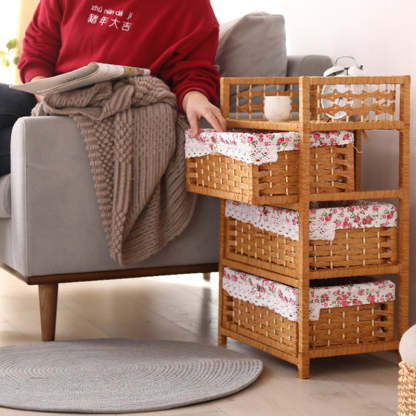 Modern Rattan 3-Storage Nightstand