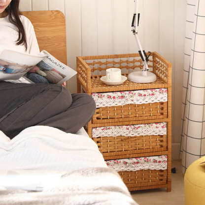 Modern Rattan 3-Storage Nightstand