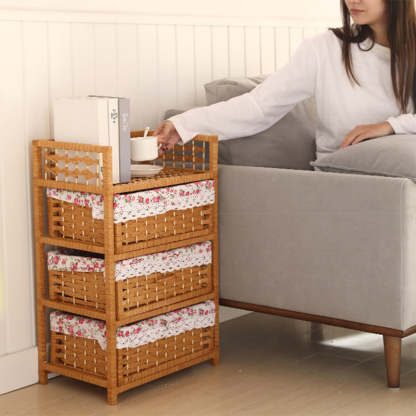 Modern Rattan 3-Storage Nightstand