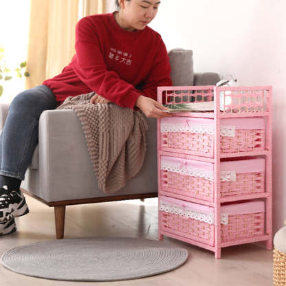 Modern Rattan 3-Storage Nightstand
