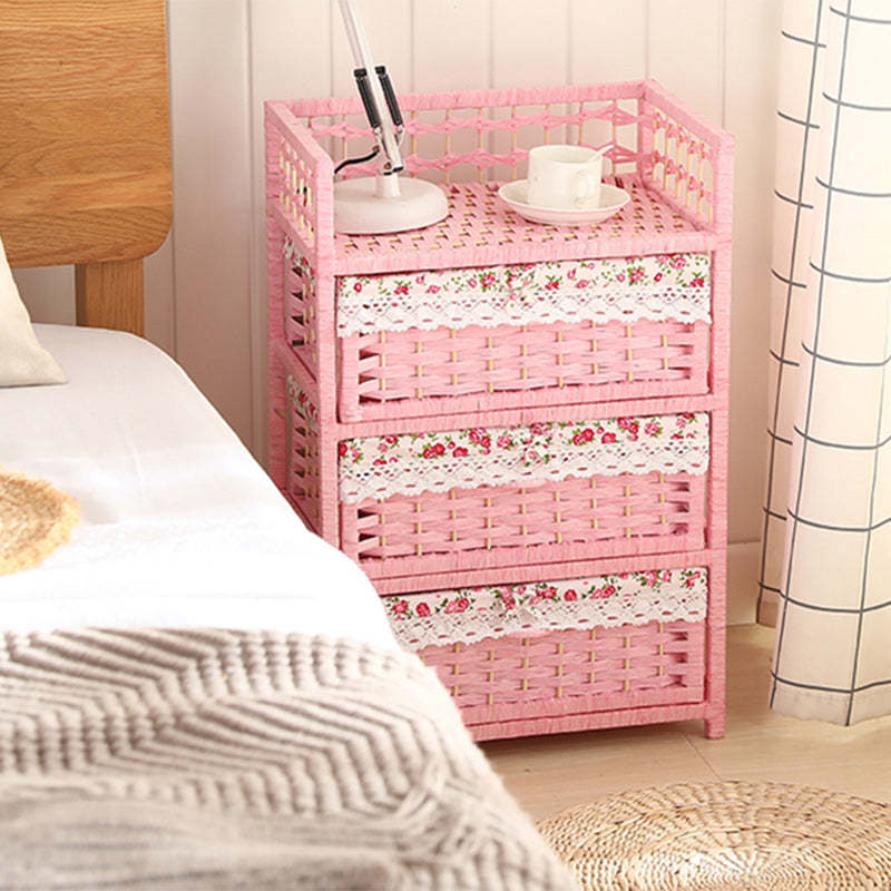 Modern Rattan 3-Storage Nightstand — Khaki