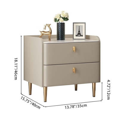 Modern Rock Slab Leather Solid Wood Nightstand 2-Drawer — Champagne