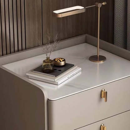 Modern Rock Slab Leather Solid Wood Nightstand 2-Drawer — Champagne