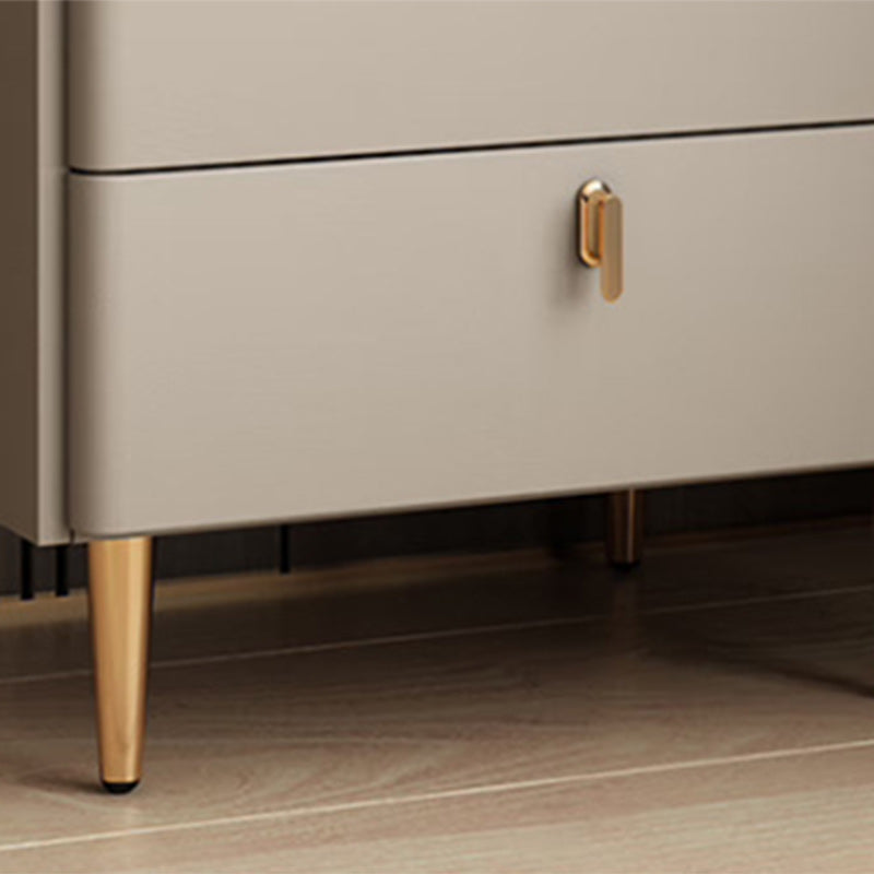 Modern Rock Slab Leather Solid Wood Nightstand 2-Drawer — White