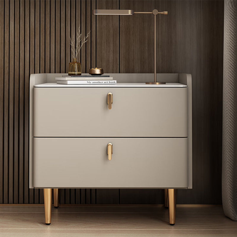 Modern Rock Slab Leather Solid Wood Nightstand 2-Drawer