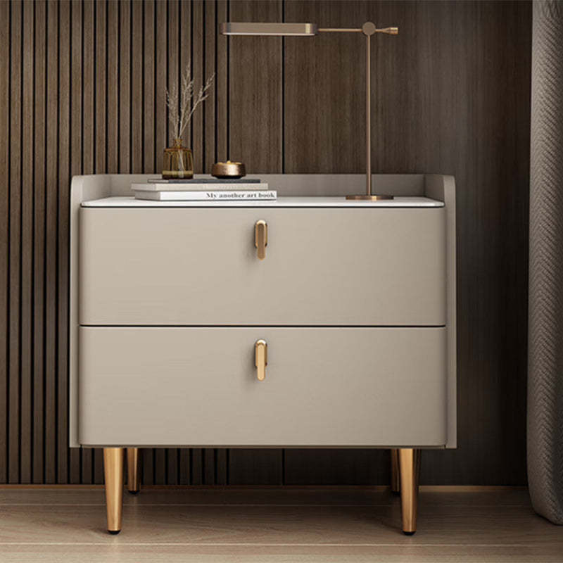 Modern Rock Slab Leather Solid Wood Nightstand 2-Drawer