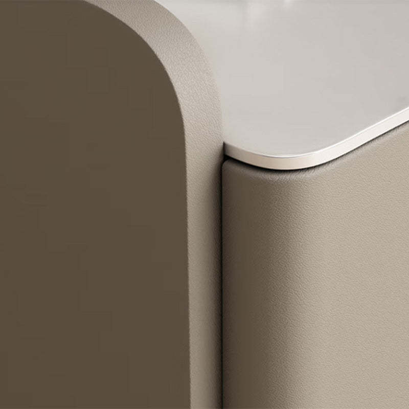 Modern Rock Slab Leather Solid Wood Nightstand 2-Drawer — Dark Gray
