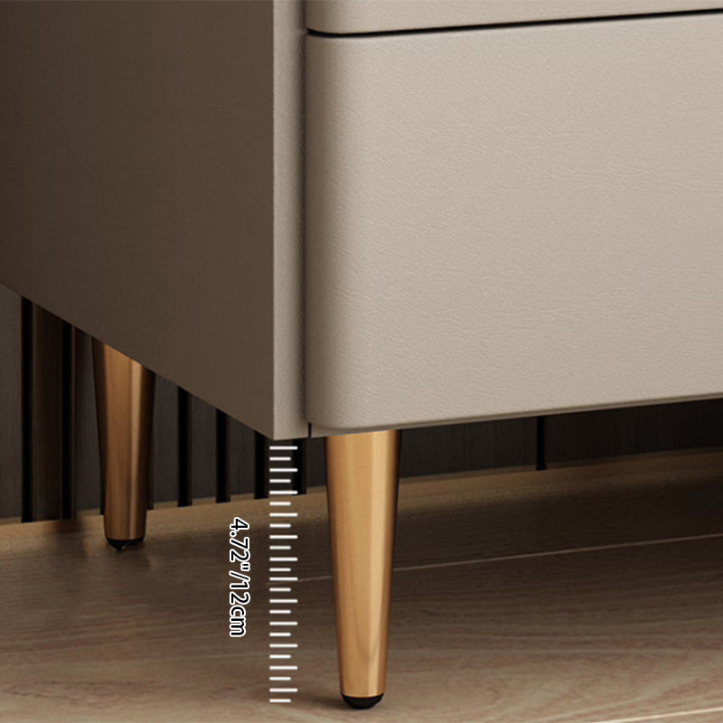 Modern Rock Slab Leather Solid Wood Nightstand 2-Drawer — White