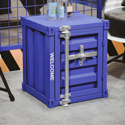 Industrial Striped Container Iron Nightstand