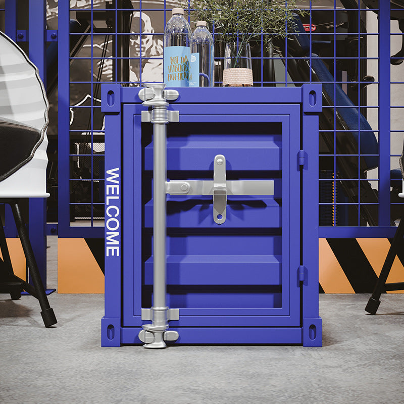 Industrial Striped Container Iron Nightstand