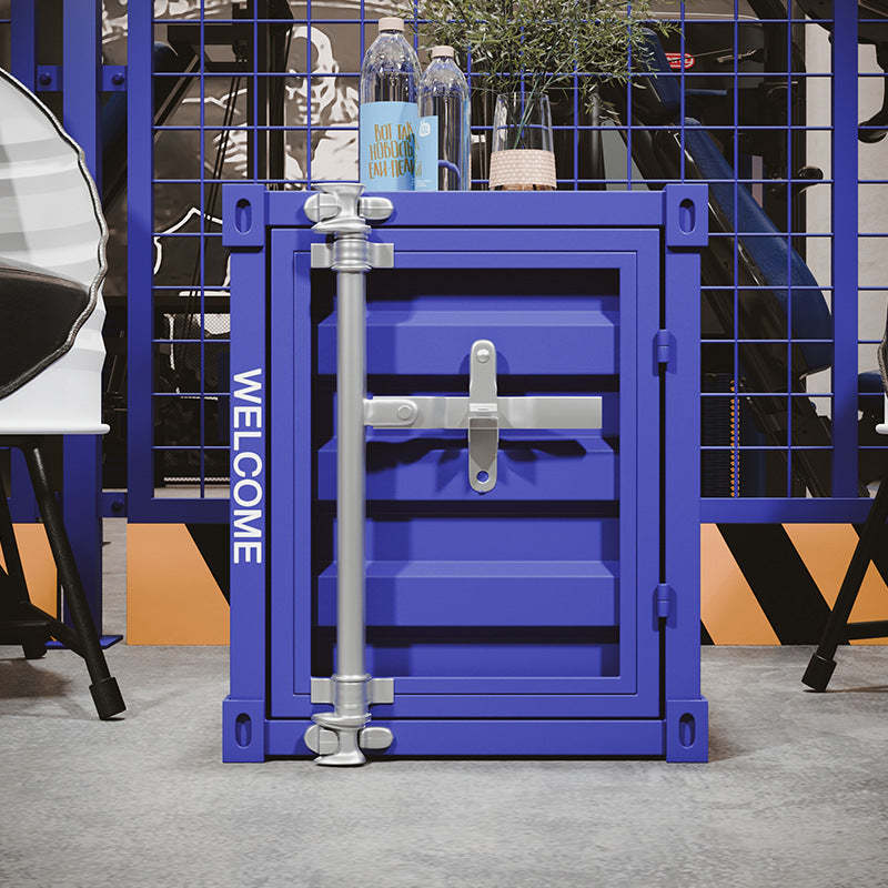 Industrial Striped Container Iron Nightstand