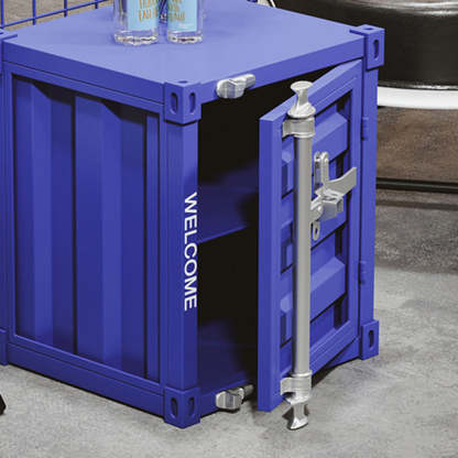 Industrial Striped Container Iron Nightstand