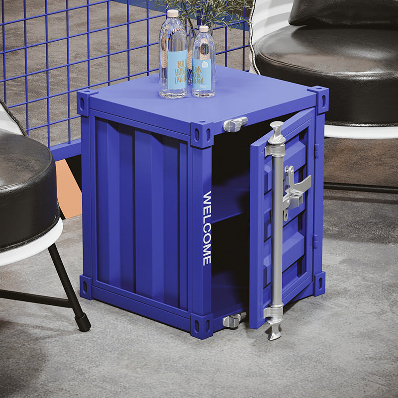 Industrial Striped Container Iron Nightstand