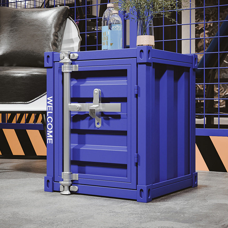 Industrial Striped Container Iron Nightstand