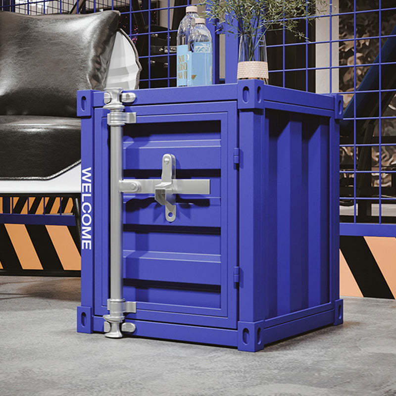 Industrial Striped Container Iron Nightstand