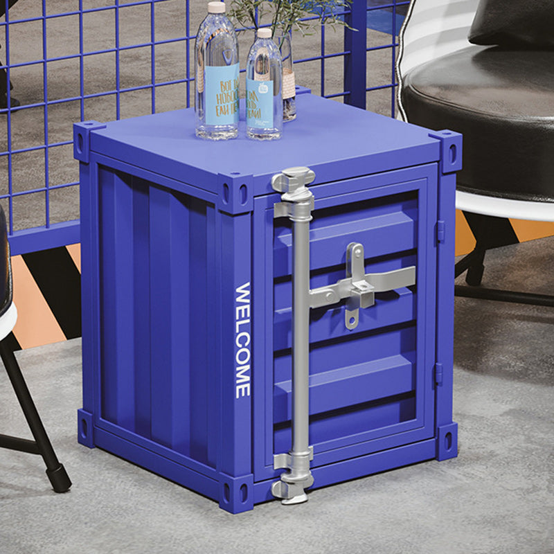 Industrial Striped Container Iron Nightstand