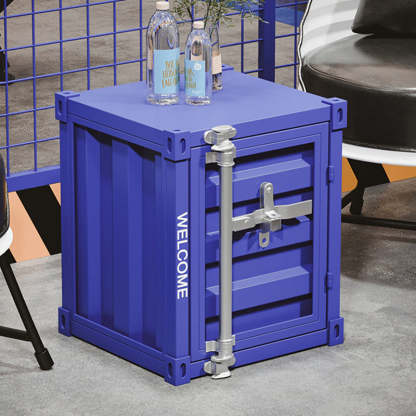Industrial Striped Container Iron Nightstand