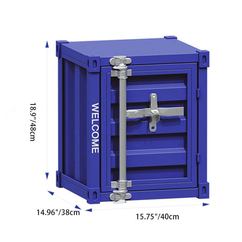 Industrial Striped Container Iron Nightstand