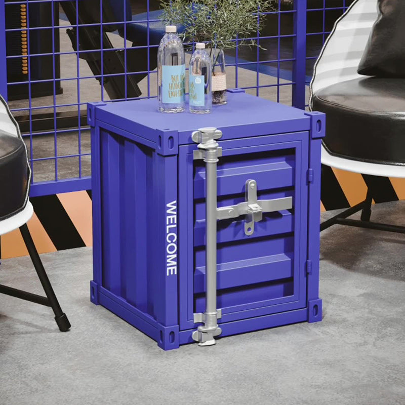Industrial Striped Container Iron Nightstand — Blue