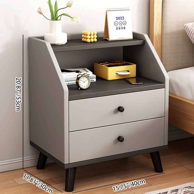 Minimalist Panel Trapezoidal Nightstand 2-Drawer — B / White