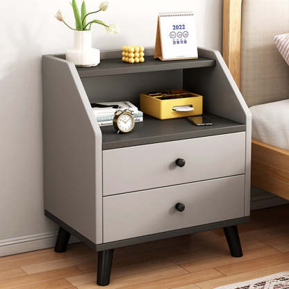 Minimalist Panel Trapezoidal Nightstand 2-Drawer