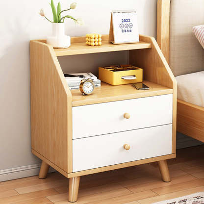 Minimalist Panel Trapezoidal Nightstand 2-Drawer
