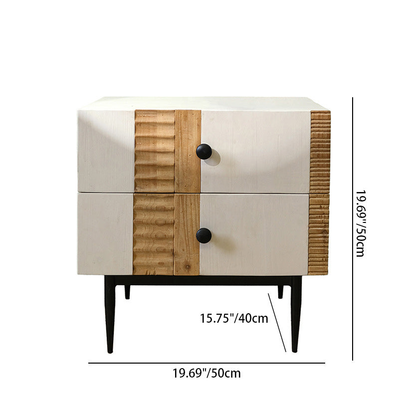 Art Deco Solid Wood Iron 2-Drawer Nightstand