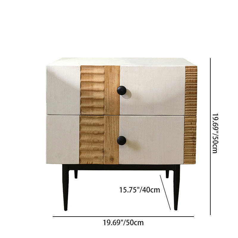 Art Deco Solid Wood Iron 2-Drawer Nightstand
