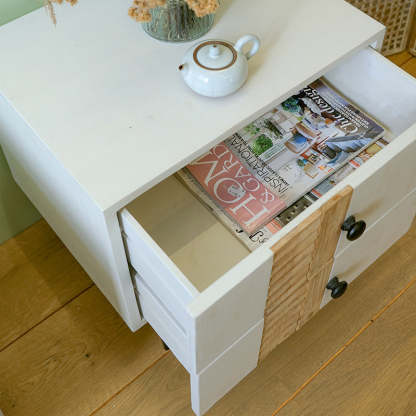 Art Deco Solid Wood Iron 2-Drawer Nightstand
