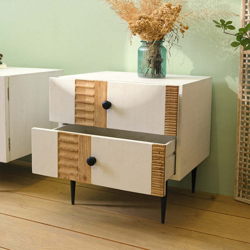 Art Deco Solid Wood Iron 2-Drawer Nightstand