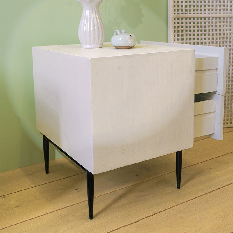 Art Deco Solid Wood Iron 2-Drawer Nightstand
