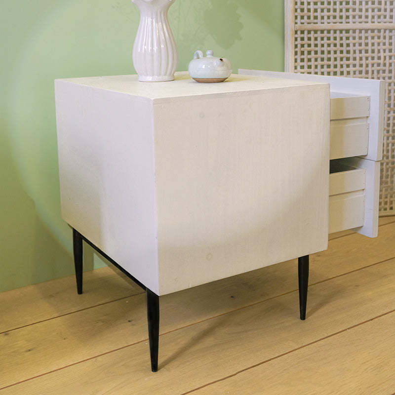 Art Deco Solid Wood Iron 2-Drawer Nightstand