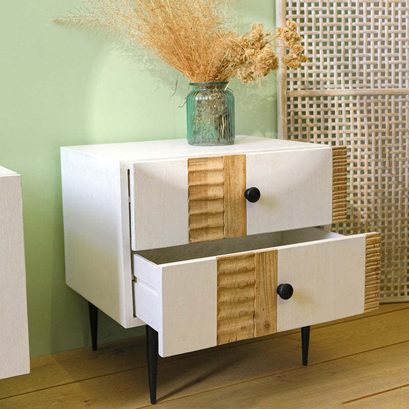 Art Deco Solid Wood Iron 2-Drawer Nightstand