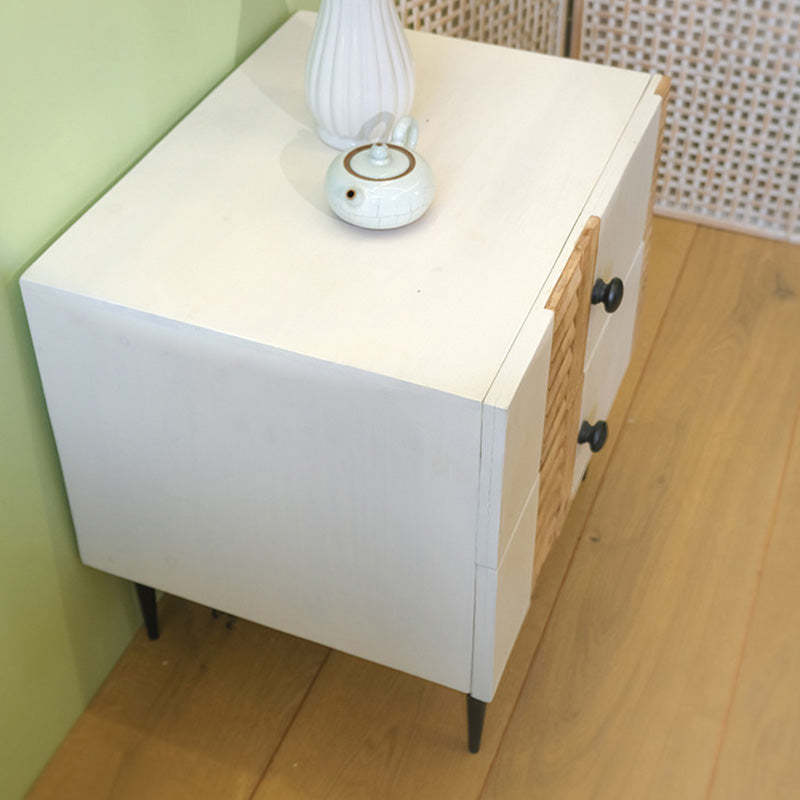 Art Deco Solid Wood Iron 2-Drawer Nightstand