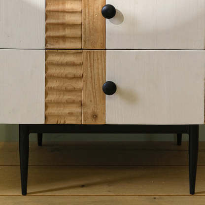 Art Deco Solid Wood Iron 2-Drawer Nightstand