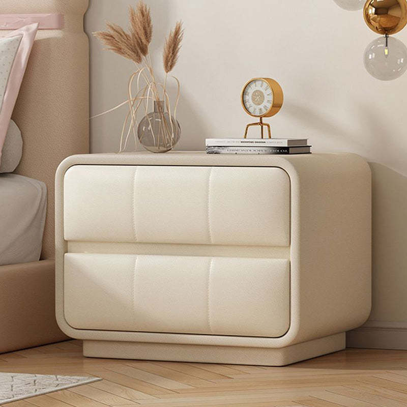 Minimalist Microfiber Leather Nightstand 2-Drawer — Black