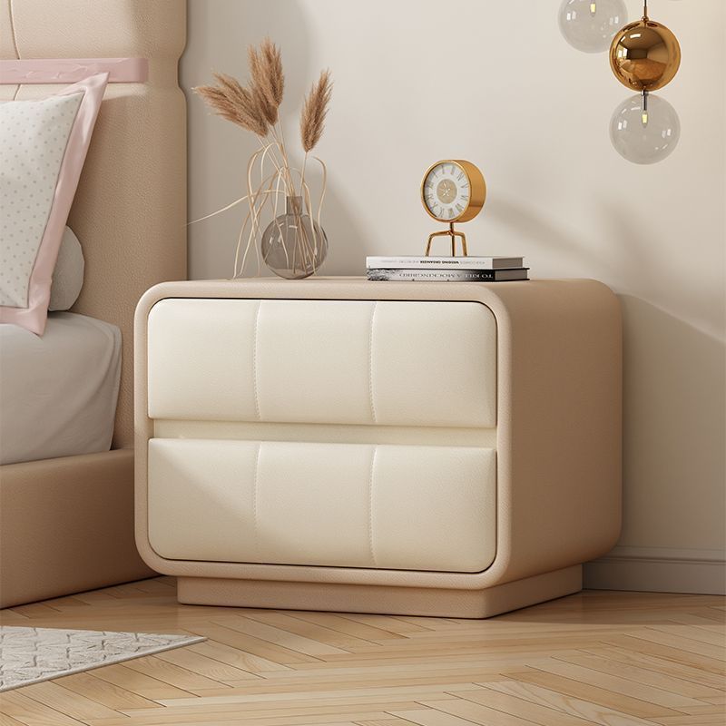 Minimalist Microfiber Leather Nightstand 2-Drawer — White