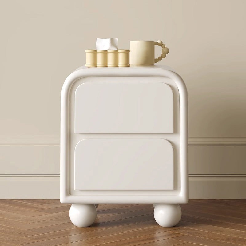 Minimalist Cream Solid Wood Ball-Base Nightstand — Beige